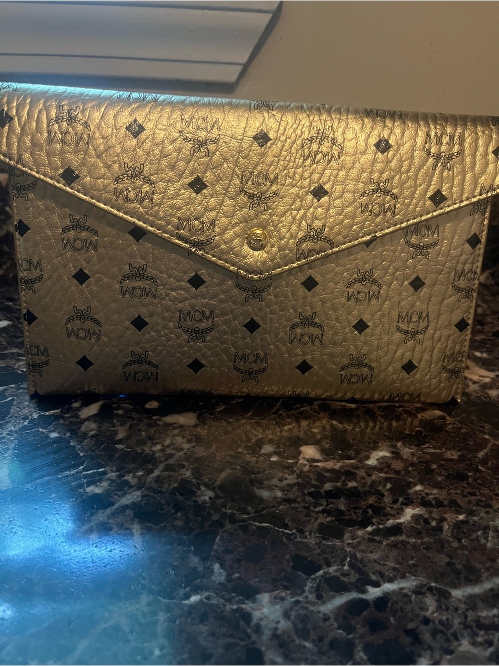 MCM Gold Metallic Logo Mini Pouch